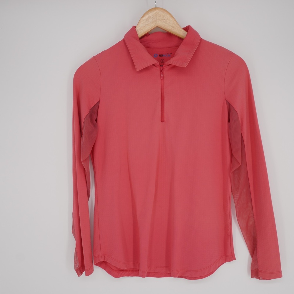 IBKUL 1/4 Zip Pullover Golf Polo Shirt Womens S Salmon Pink UPF50 Vented Outdoor